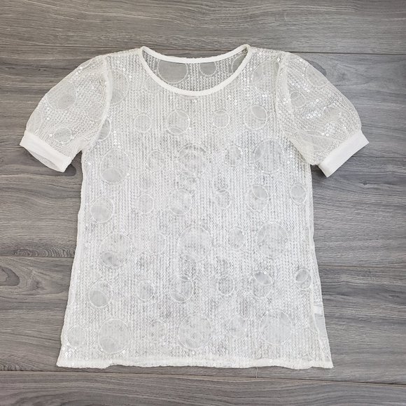 Eva Franco Russian Gia Sequin Short Sleeve Top White Size XS - Picture 3 of 15